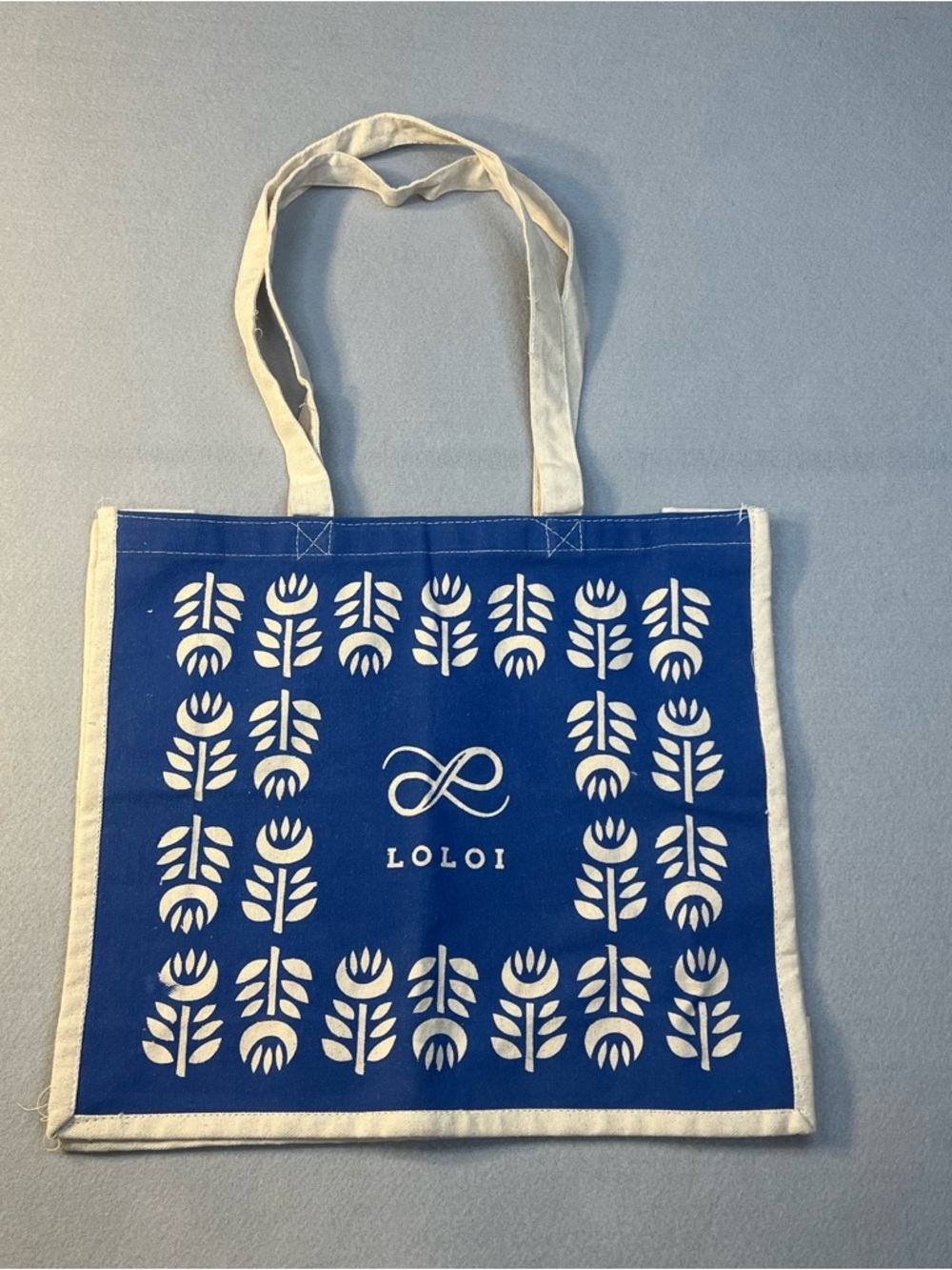 Loloi Burlap Large Shopping Tote Bag blue beige o/s